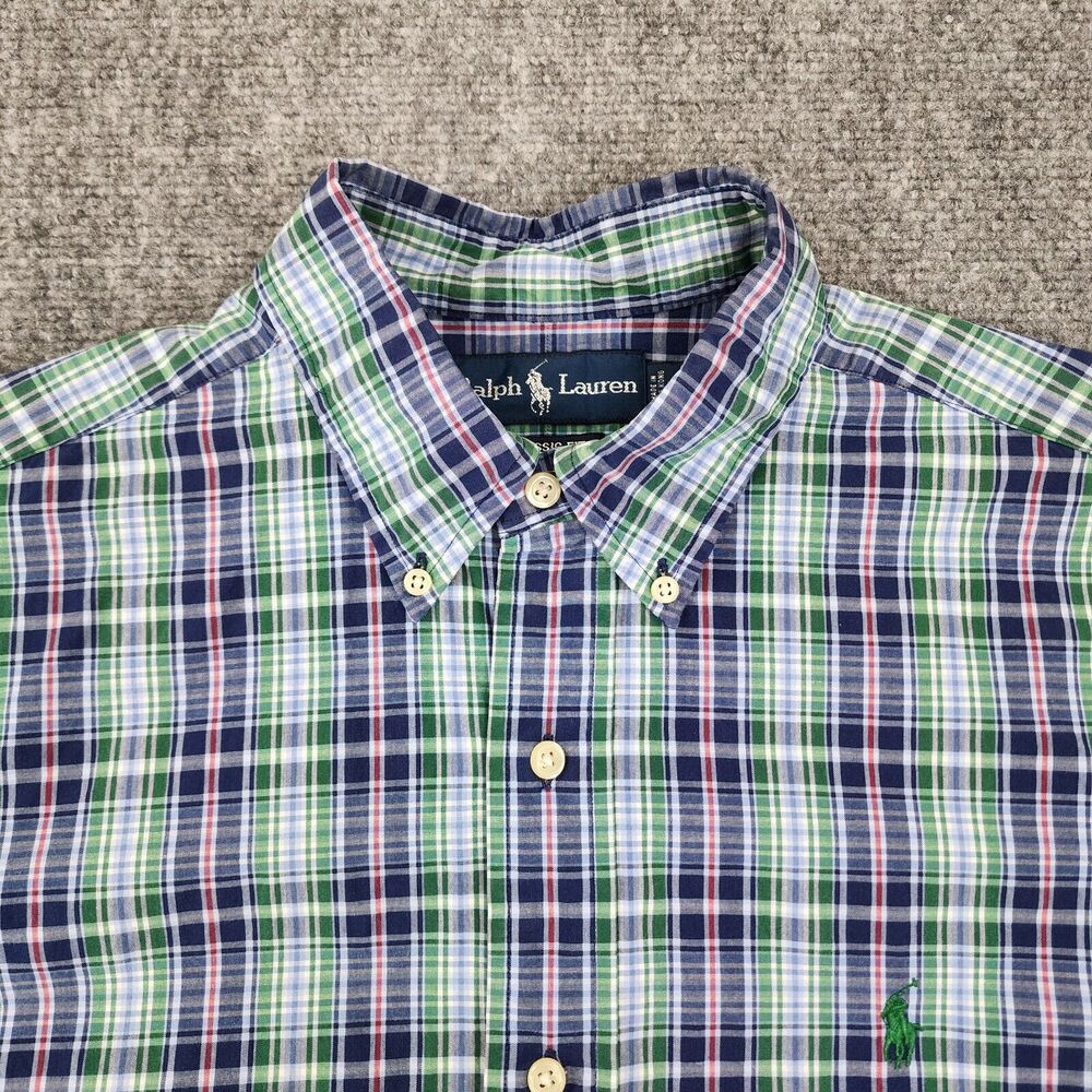 Vintage Ralph Lauren Shirt Mens Medium Madras Plaid Classic Casual Button Down